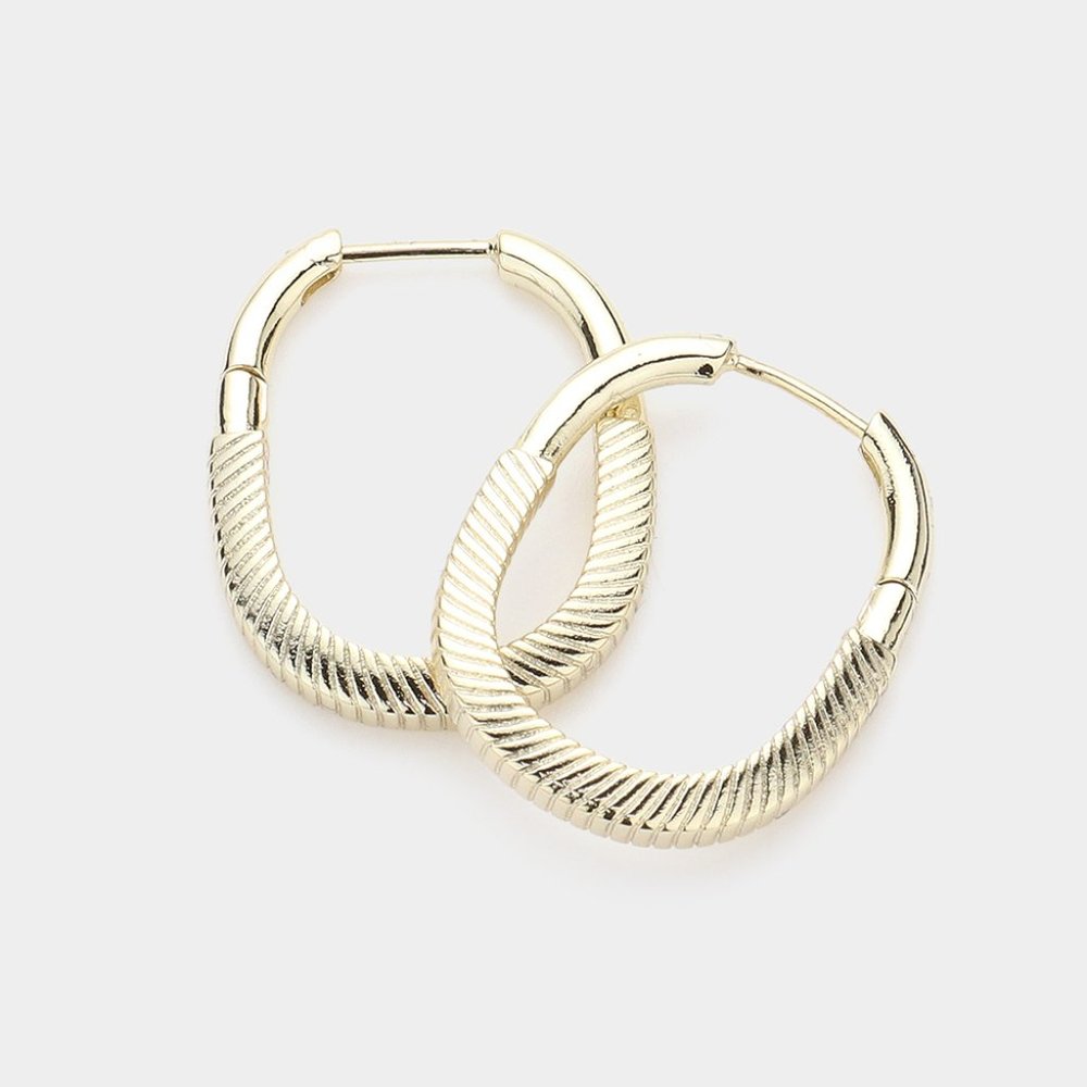 14K Gold Plated Textured Metal Hoop Earrings